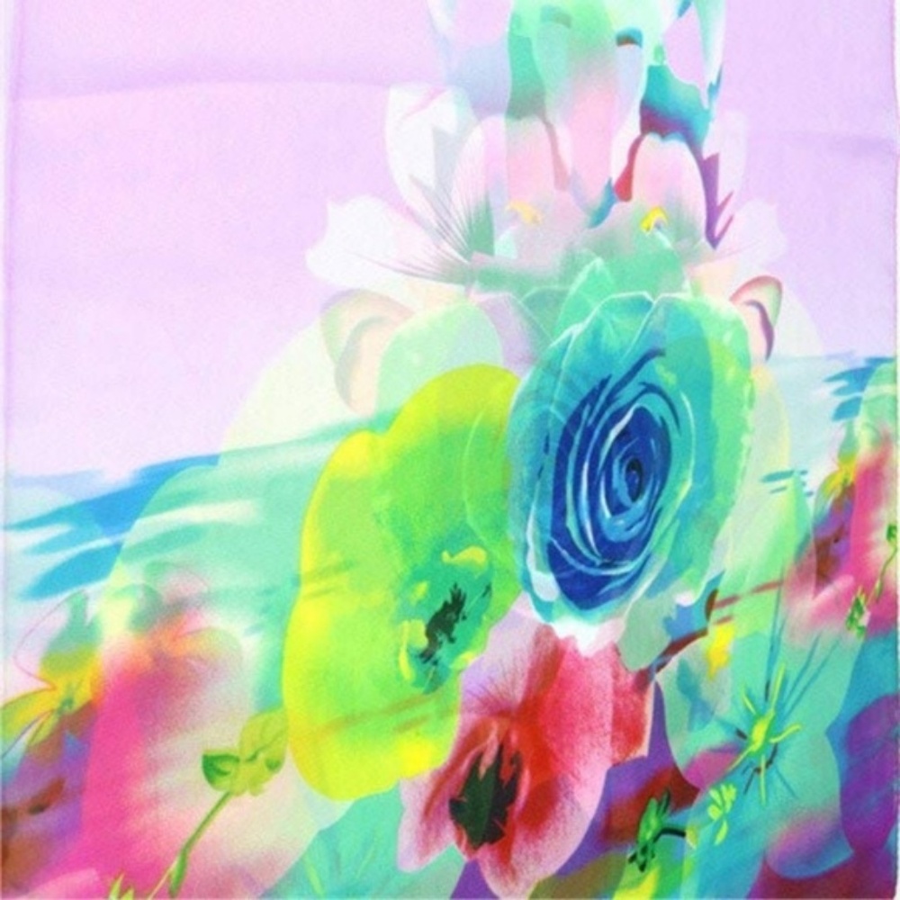 Chiffon Floral Pastel Watercolor Wrap Scarf Shawl - Picture 4 of 6